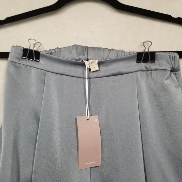 Nap Take A Nap Womens S Pull On Wide Leg Cropped Gray Leisure Pants Satin NEW - Picture 5 of 10